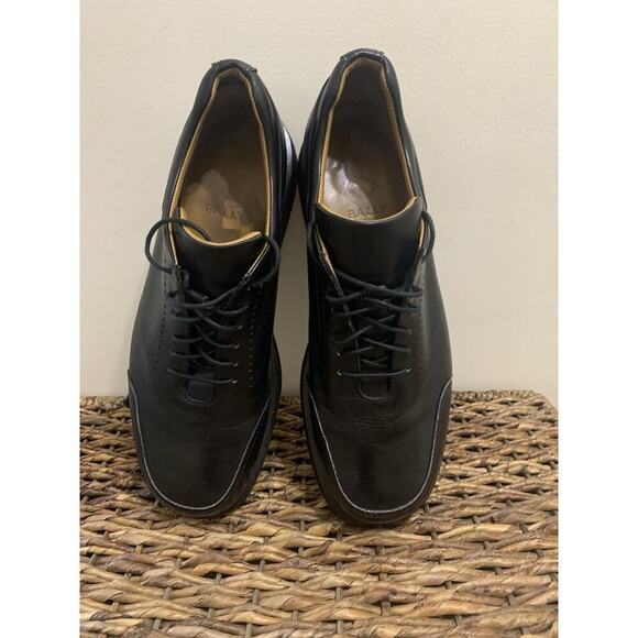Bally Mens Rutger Shoes Made in Italy thick sole tie 8.5 E Black Leather Vintage - Picture 1 of 9